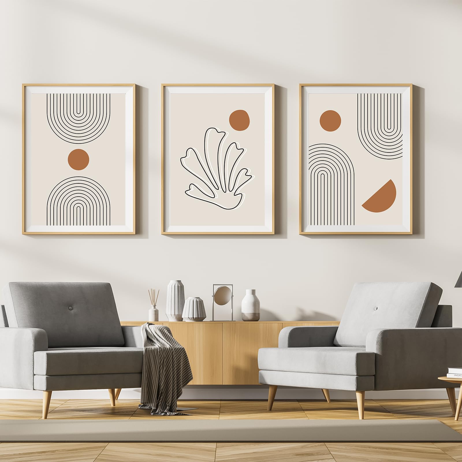 LYBOHO Canvas Pictures, Modern Abstract Art Poster Wall Pictures Living Room, Boho Poster Set for Living Room, Bedroom, Without Frame (Geometry 2, 3PCS-50x70cm)