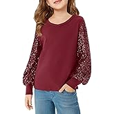 Haloumoning Girls Sequin Shirts Kids Cute Tops Long Sleeve V Neck Blouses for 5-14 Years
