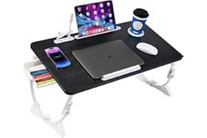 BYMECOST Adjustable Laptop Bed Desk with 4 USB Ports, Storage Drawer, Cup Holder, X-Large Foldable Bed Laptop Table Stand for Couch Sofa Floor, Portable Lap Desk Tray for Eating Reading Working Drawing Gaming