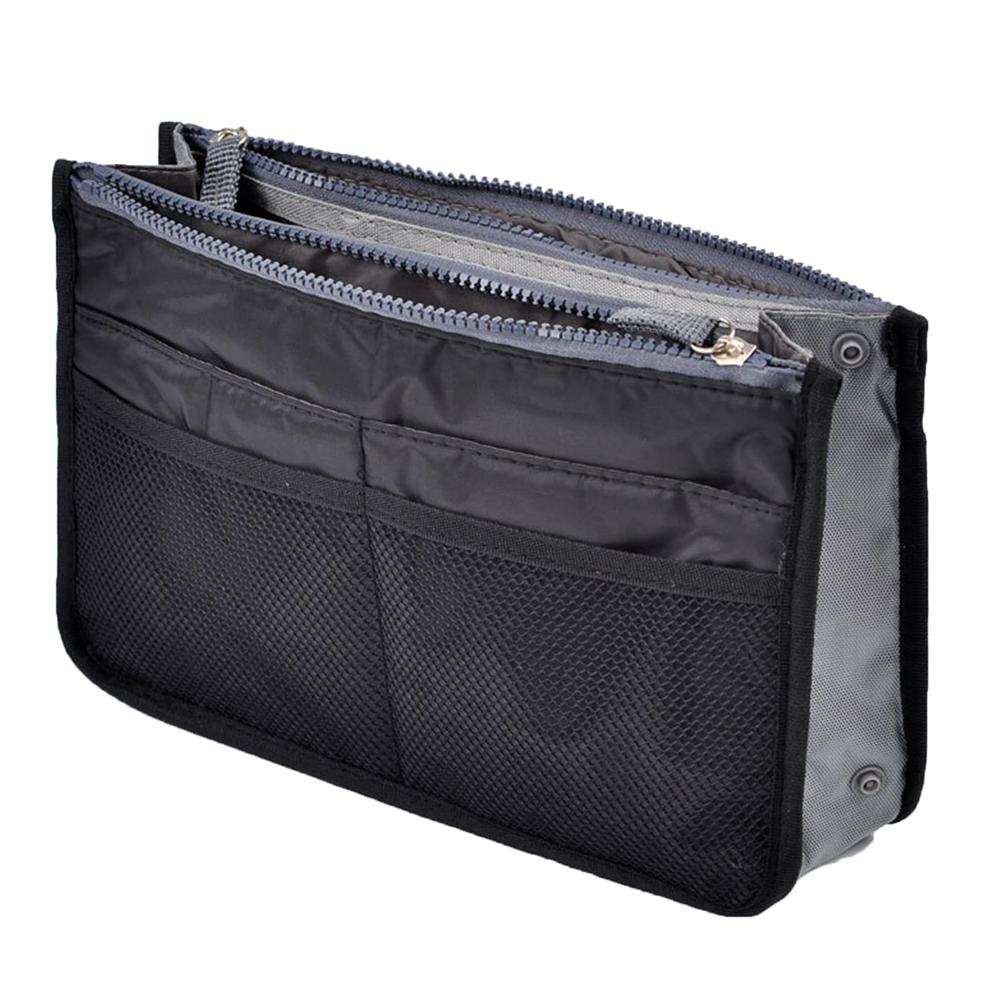 YUEMING Women's Handbag Organiser with 13 Pockets, Large Expandable Purse with Zip and Handle for Documents, Phone, Cosmetics and Keys (Black)