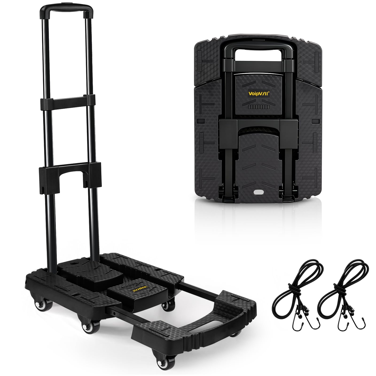 Photo 1 of Voipvvii Folding Hand Truck 500lbs, Portable Heavy Duty Dolly Cart, 6 Wheels Collapsible Luggage Cart with 2 Elastic Ropes - Compact Trolley Cart for Easy Moving - Ideal Hand Cart for Travel and More