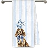 MKIJUHB Coquette Blue Chinoiserie Bow Cocker Spaniel Kitchen Dish Towels, Cocker Spaniel Gifts for Women, Trendy Blue Striped Dog Decorative Hand Tea Towels for Kitchen Bathroom, 16x24 Inch