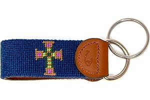 Huck Venture Leather Hand-Stitched Needlepoint Key Fob or Key Chain