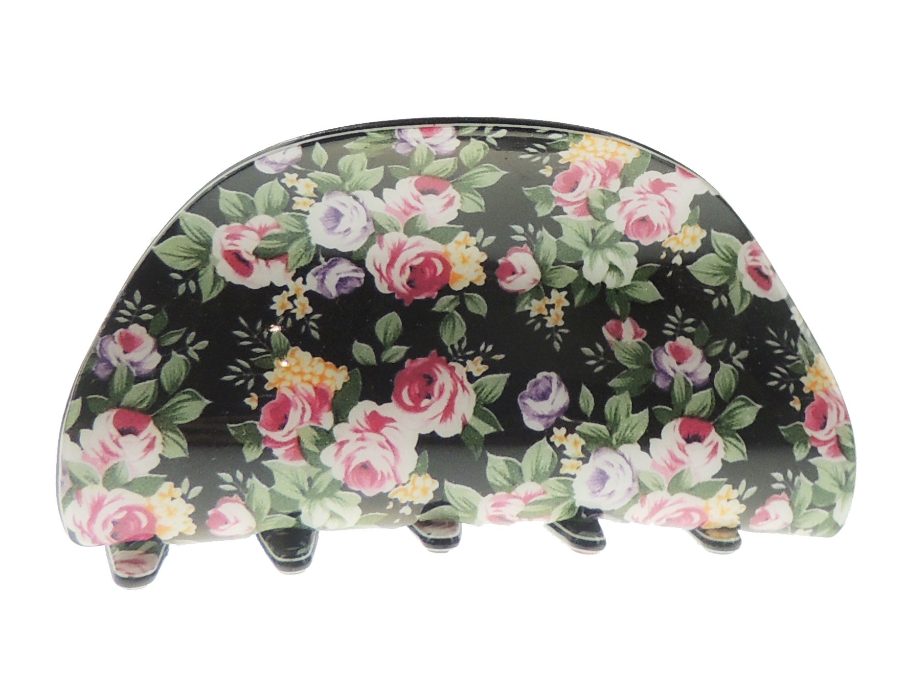 Womens Girls Strong Plastic Updo Bulldog Spider Octopus Hair Accessory Party Birthday School Gym Bridesmaid Jaw Styling Tools Claw Clamp Garden Roses Flowers Oval Print Black