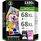 68XL Ink Cartridges Replacement for HP 68 Ink Cartridges Work with HP Envy 6155e 6555e 6100e 6500e 6165e 6152e 6552e 6558e Pr