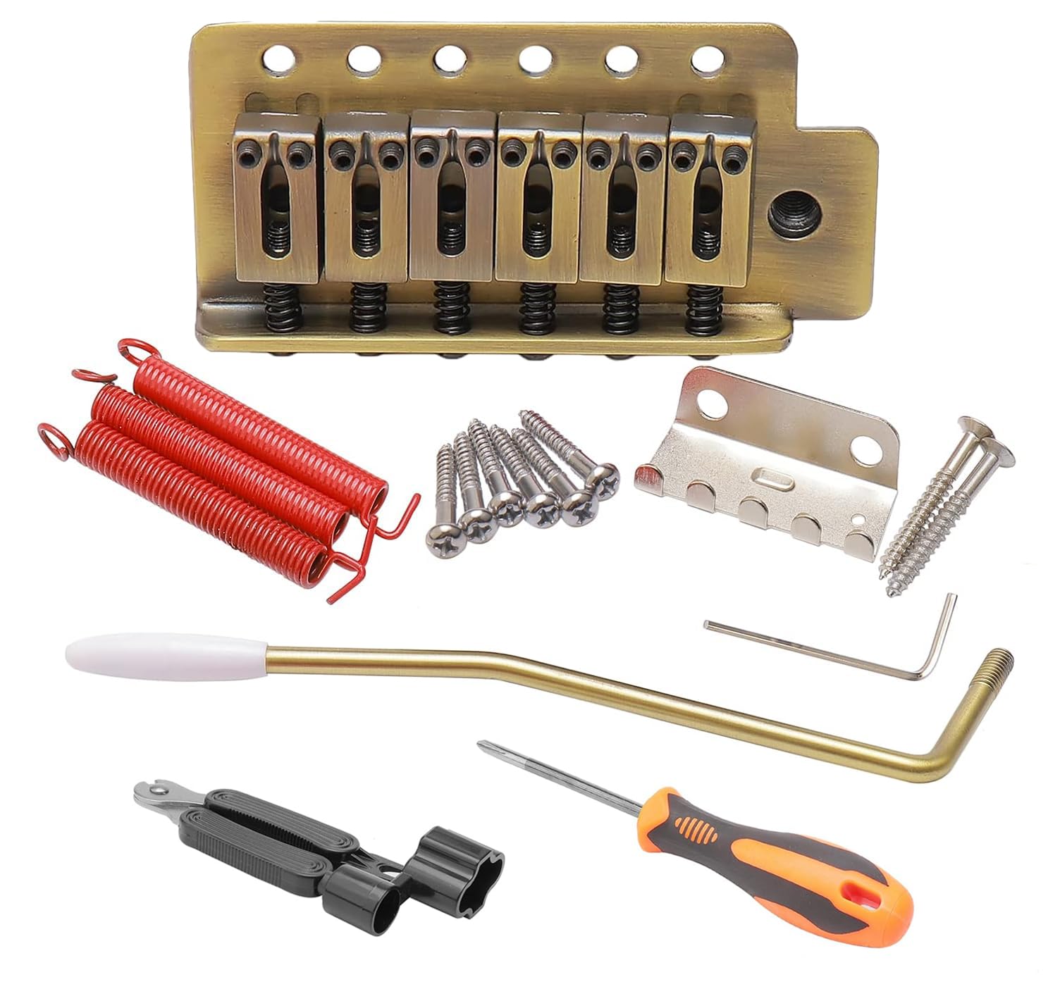 Unxuey 6 String Right Handed Electric Guitar Tremolo Bridge Saddles Set for Fender Strat Squier Style Guitar Replacement with Whammy Bar Bronze Color