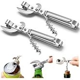 2 Pack 3 in 1 Can Openers, Vintage Can Opener with Dual Sided Blade, Left &amp; Right Hand Friendly, Heavy Duty Stainless Steel Old Fashioned CanOpener, One for Kitchen, One for Camping