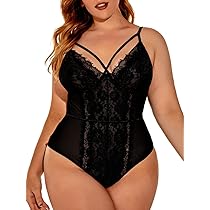 Amazon.com: Kaei\u0026Shi Lencería de talla grande para mujer, encaje  transparente, sexy, cuello en V, pestañas, una pieza, diseño floral, San  Valentín, Negro, XL : Ropa, Zapatos y Joyería