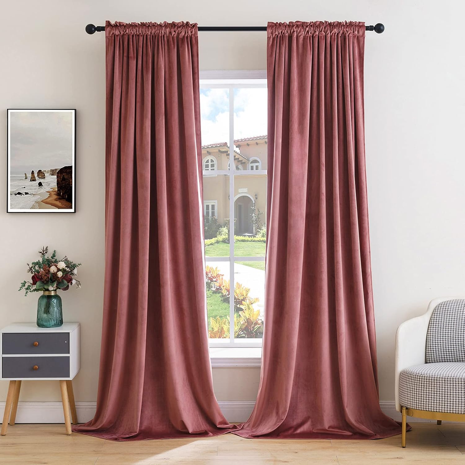 Window Treatments - MIULEE Dusty Rose Pink Velvet Curtains Thermal Insulated Blackout Curtain Drapes for Bedroom Living Room Darkening 84 Inches Long Curtains Panels Rod Pocket Set of 2