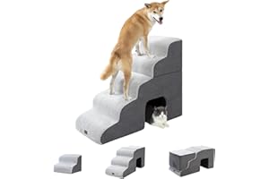 Pettycare Dog Stairs Ramp for High Beds and Couch,Curved Dog Steps for Small Pets, Pet Stairs Non-Slip Balanced Portable Puppy Ramp Indoor, 5 Steps,Grey