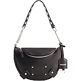 True Religion Women's Shoulder Bag Purse, Faux Suede Small Hobo Handbag with Chain Handle