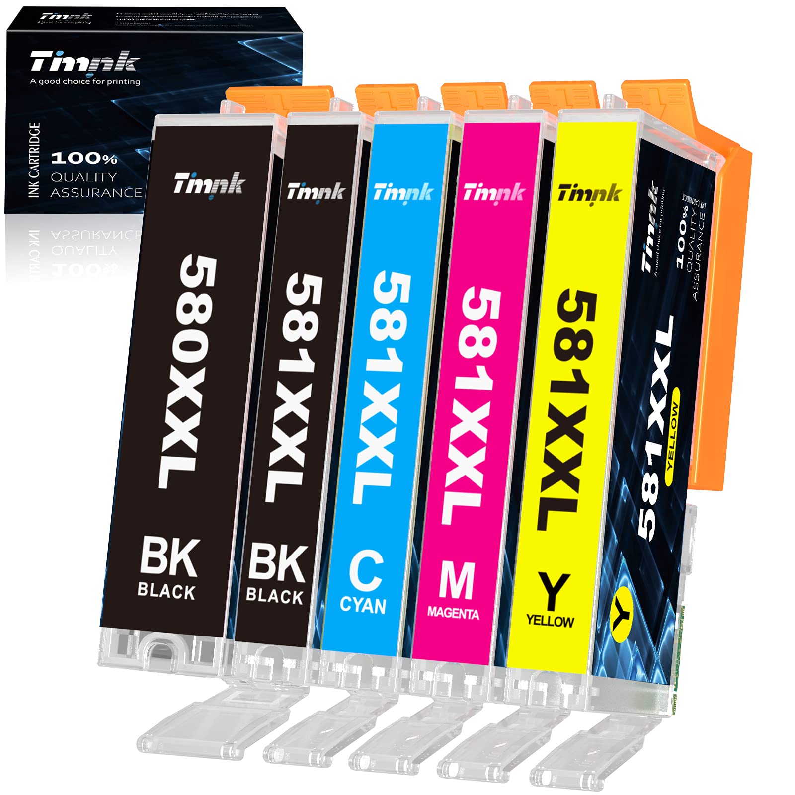 Timink PGI 580 581XXL Ink Cartridge Replacement for Canon 580 & 581 Ink Cartridges for Canon Pixma TS705 TR8550 TR7550 TS6150 TS6151 TS6250 TS6251 TS6350 TS8350 TS8351 TS9550 TS8352 TS9150 (5 Pack)