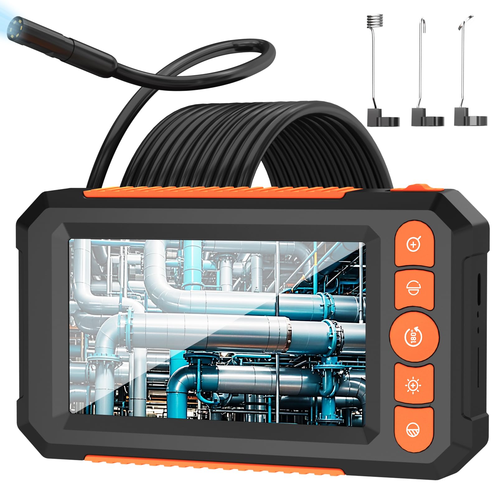 Photo 1 of KMDES Endoscope Camera with Light, 4.3' IPS Screen Industrial Borescope, 1080P HD Inspection Camera with 8 LED Lights, 2000mAh Rechargeable IP67 Waterproof Endoscope, 16.4FT Semi-Rigid Gadgets for Men