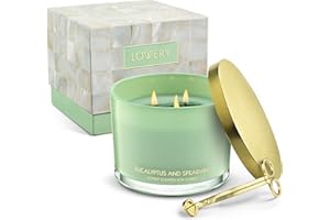 LOVERY Christmas Eucalyptus Spearmint 3 Wick Candle Set with Candle Wick Trimmer, Pure Soy, Strong Smelling Candles for Home Scented Bath & Bedroom, Large Candle Gift Set for Women, Mom, Sister, Coworkers