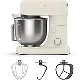 Martha Stewart 5.3QT Tilt Head Stand Mixer, 12 Speeds, Stainless Steel Bowl | Dough Hook, Stainless Whisk, Beater, Removable Splash Shield, Bread, Cake &amp; Whipping, Electric Kitchen Mixer, Linen Cream