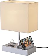 Briever USB Bedside Table Lamp with 3 USB Ports Silver Wood Base view 6