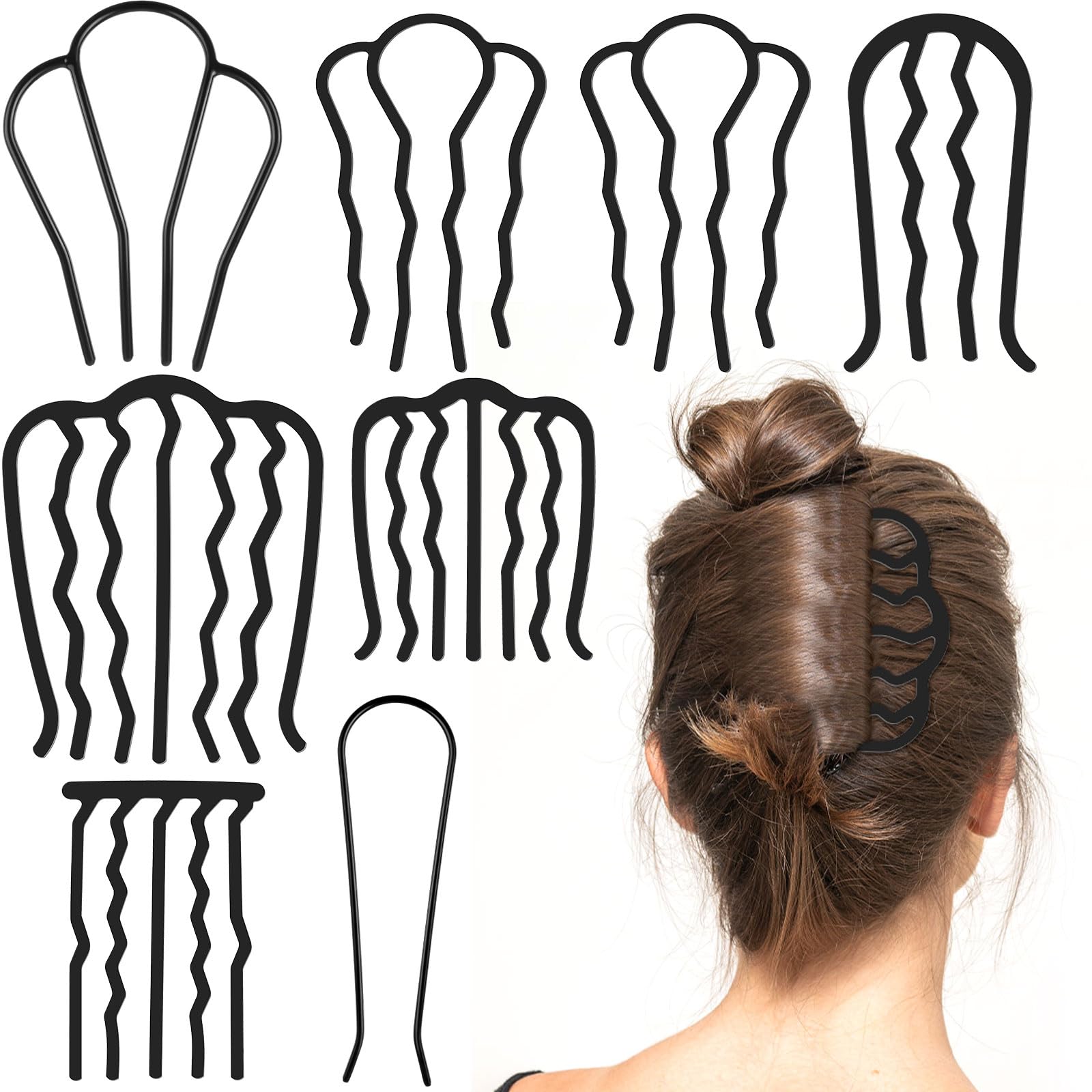 Photo 1 of 8 Piece U-Shape Hair Combs for Women's French Twist Updo and Bun Vintage Styling, 5 Style