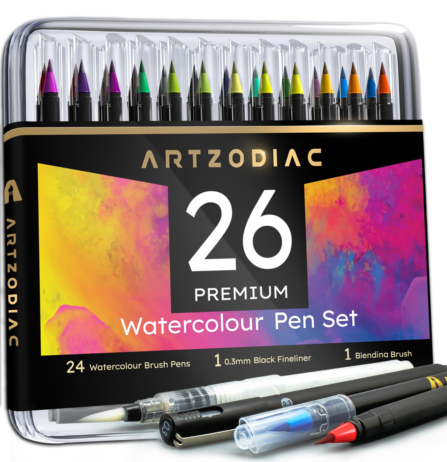 ARTZODIAC Watercolour Brush Pens Set, Dual Tip Brush Pens for Kids & Adults, Flexible Tips for Drawing, Painting, Calligraphy, Colouring, Art Supplies, 24 Vibrant Colours, Artist Gift