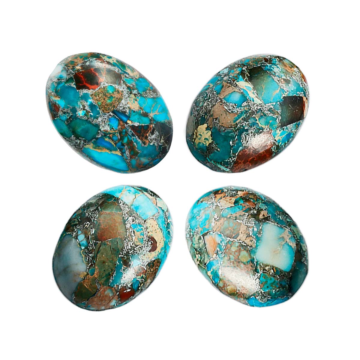 Nupuyai 4pcs Sky Blue Oval Stone Flatback Cabochons for Jewelry Making DIY Charms, Sea Sediment Jasper, 18x25mm