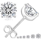 KRKC 0.6-3ct Moissanite Stud Earrings, Lab Created Diamond Stud Earring for Women, D Color VVS1 Clarity, S925 Sterling Silver, Hypoallergenic,14K White Gold, Friction Back Earrings Jewelry Gifts for Women Men