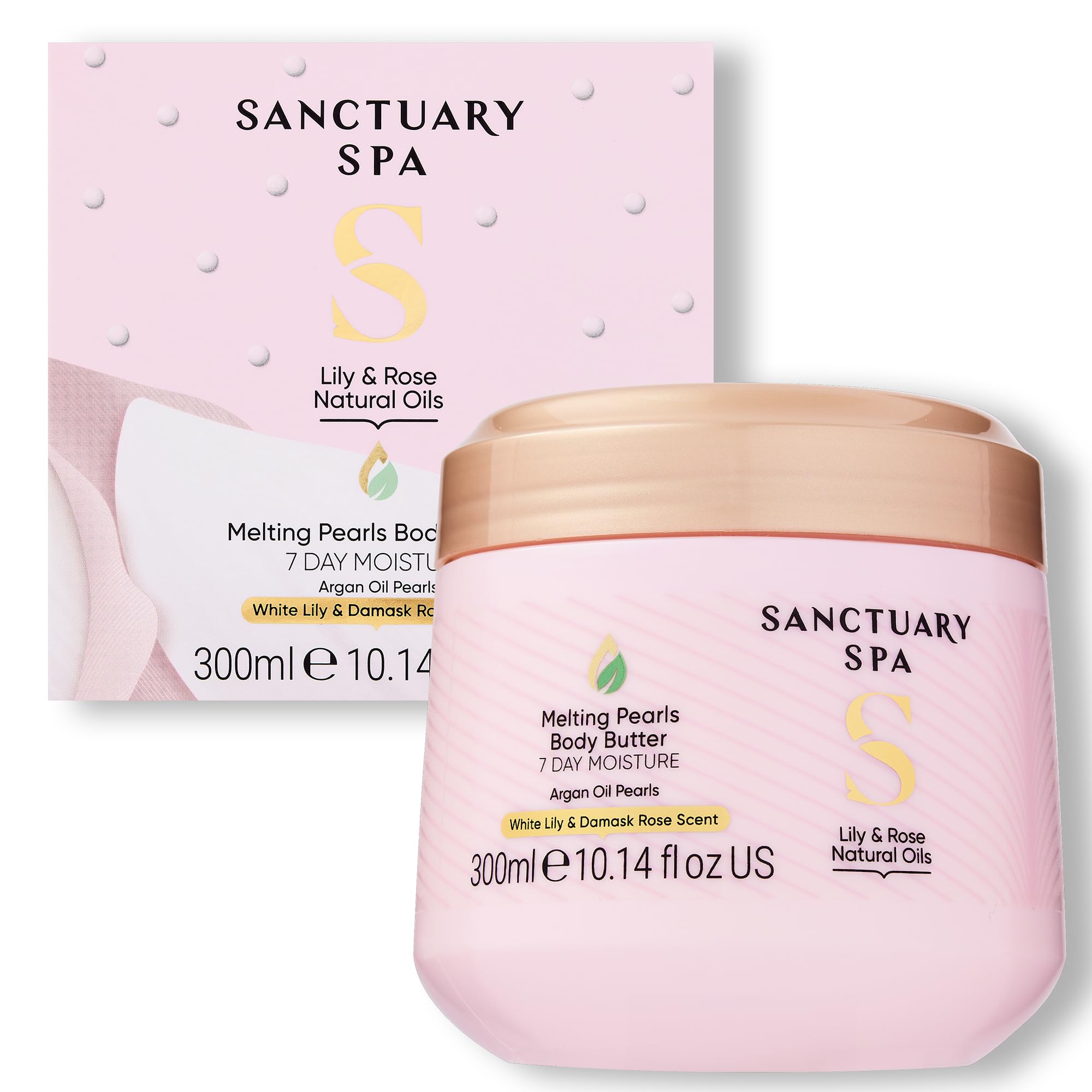 Sanctuary Spa Lily and Rose Natural Oils Melting Pearls Body Butter, No Mineral Oil, Cruelty Free and Vegan Shea Body Moisturiser, 300ml — image 1