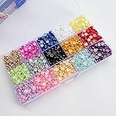 Chenkou Craft 3500pcs Assorted 15 Colors Half Flatback Imitation Pearl Bead 6mm Gem Scrapbook Craft DIY Beads + Plastic Box