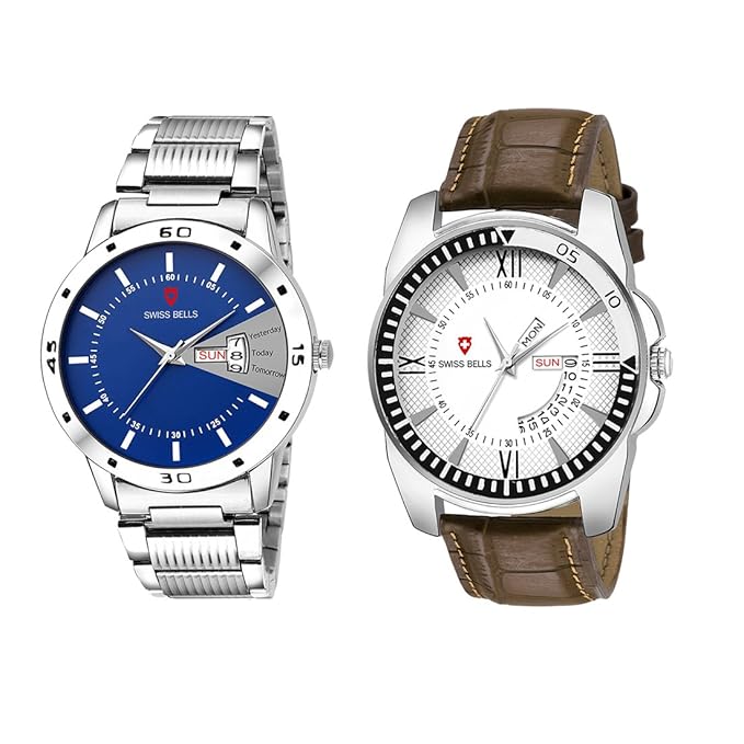 Svviss Bells Day and Date Display Pack of 2 Chronograph Multicolour Dial Wrist Watches - TA-1121