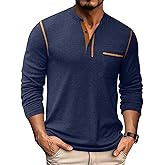 COOFANDY Men's Henley Long Sleeve Shirts Casual Button T-Shirt Pullover Basic Tees with Pocket