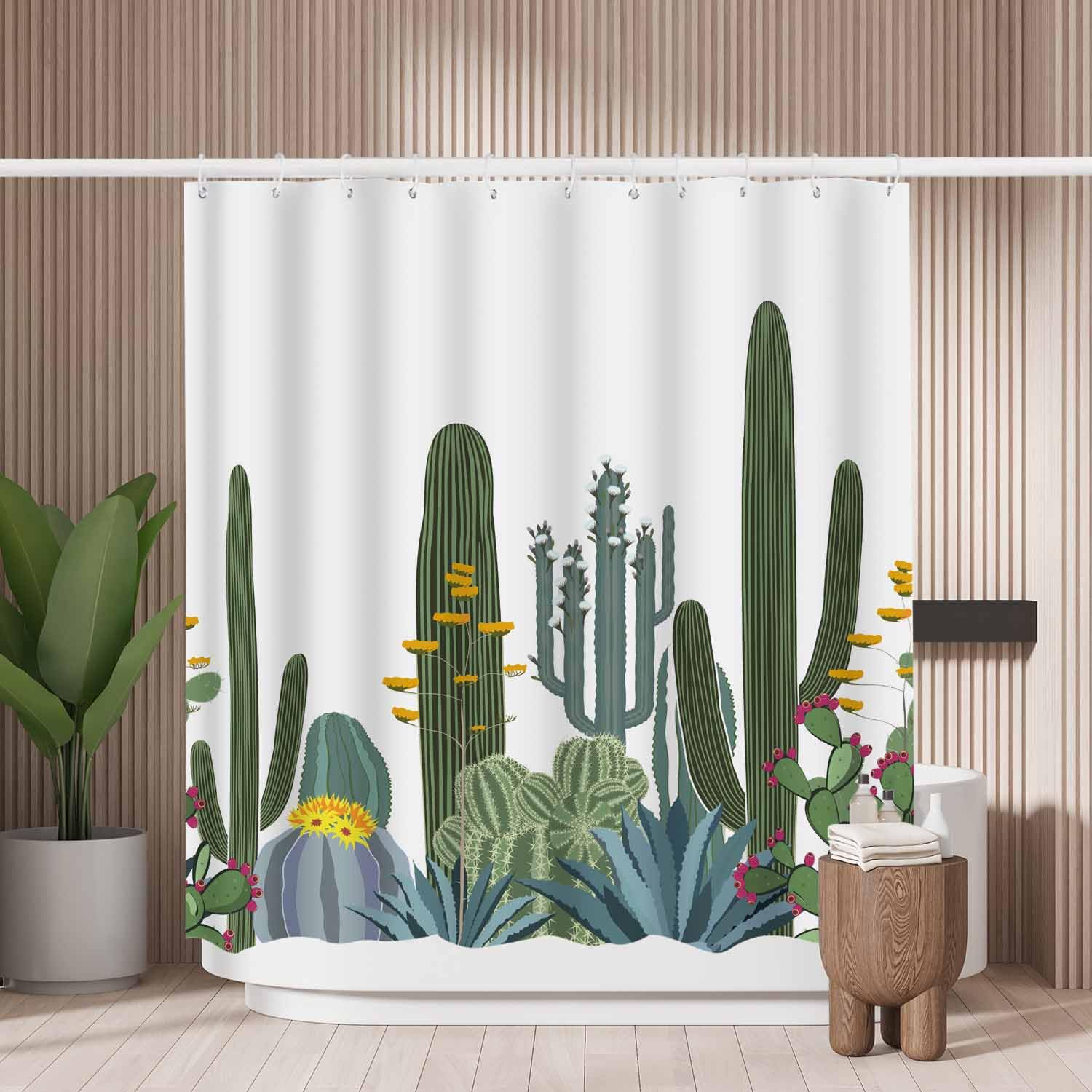 Woutay Shower Curtain Mould Proof Resistant Wild Cactus,Water Repellant Fabric,Polyester,Size 180x180CM