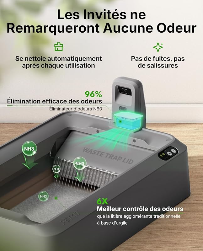PUROBOT Crystal Duo Litiere Chat Autonettoyante avec Caméra IA | Espace Ouvert, Contrôle Via App, Surveillance de Santé,Double Désodorisation, Nettoyage Bidirectionnel, Anti-pincement (Gris)