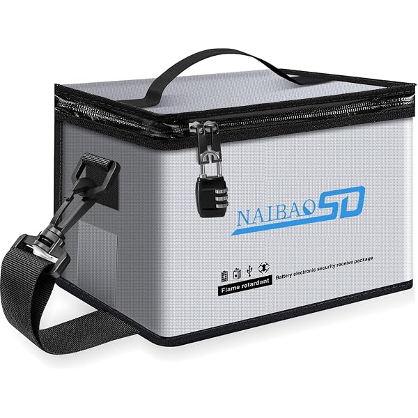 FLASLD Bolsa Anti-explosivos Para Baterías Lipo 22x17x17 Cm Con Puerto De Carga Y Tiras Reflectantes