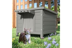 TIMHAKA Outdoor Cat House Feral Cat Shelter Waterproof All-Round Foam Insulated, Large Outside Feral Cat Enclosure Wooden Cat Condos for Multiple Cats 21.3" L x 19.9" W x 18.9" H