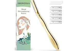 EROWZOLA Eyebrow Razor for Women and Men, Face Razors for Women, Dermaplane Razor with Protective Silicone Cover, Reusable Metal Handle with 6 Refill Blades, Skin Care Tool, Gold