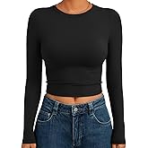 Trendy Queen Womens Long Sleeve Crop Tops Basic Slim Fitted Shirts Spring Fashion Outfits 2026 Teen Girl Clothes