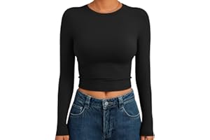 Trendy Queen Womens Long Sleeve Crop Tops Basic Slim Fitted Shirts Fashion 2025 Going Out Y2k Tops Teen Girl Clothes