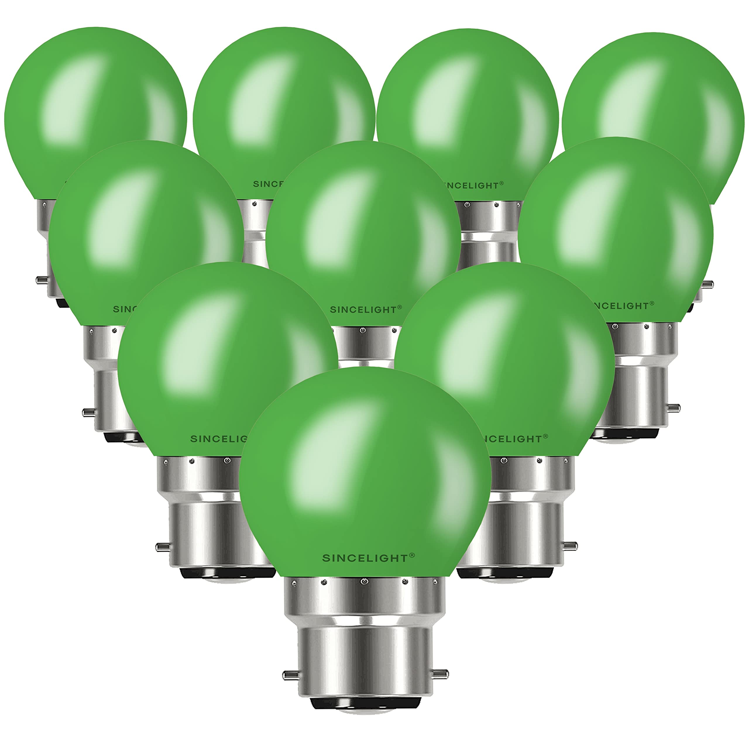 SINCELIGHT B22 LED Green Coloured Bulbs 1W Festive Decorative Garden Party Light,Pack of 10