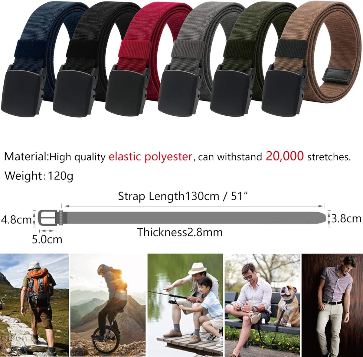 LionVII Men Elastic Stretch Canvas Belt with Plastic Buckle - Image 4