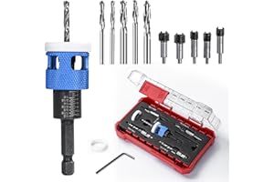 SUPTYGS 5PCS Drill Bit Set, Hex Shank Countersink Head with Low Friction Depth Stopper, 1/8 "9/64" 5/32 "Drill bit+3/8" 82 ° Counter Bore, 11/64 "3/16" Drill bit+1/2 "82 ° Counter Bore, HSS M2 Tapered Bits