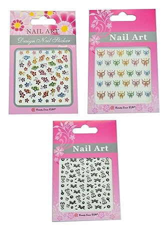 FAMEZA Multicolour 3D Nail Art Stickers for Girls (Set of 3)