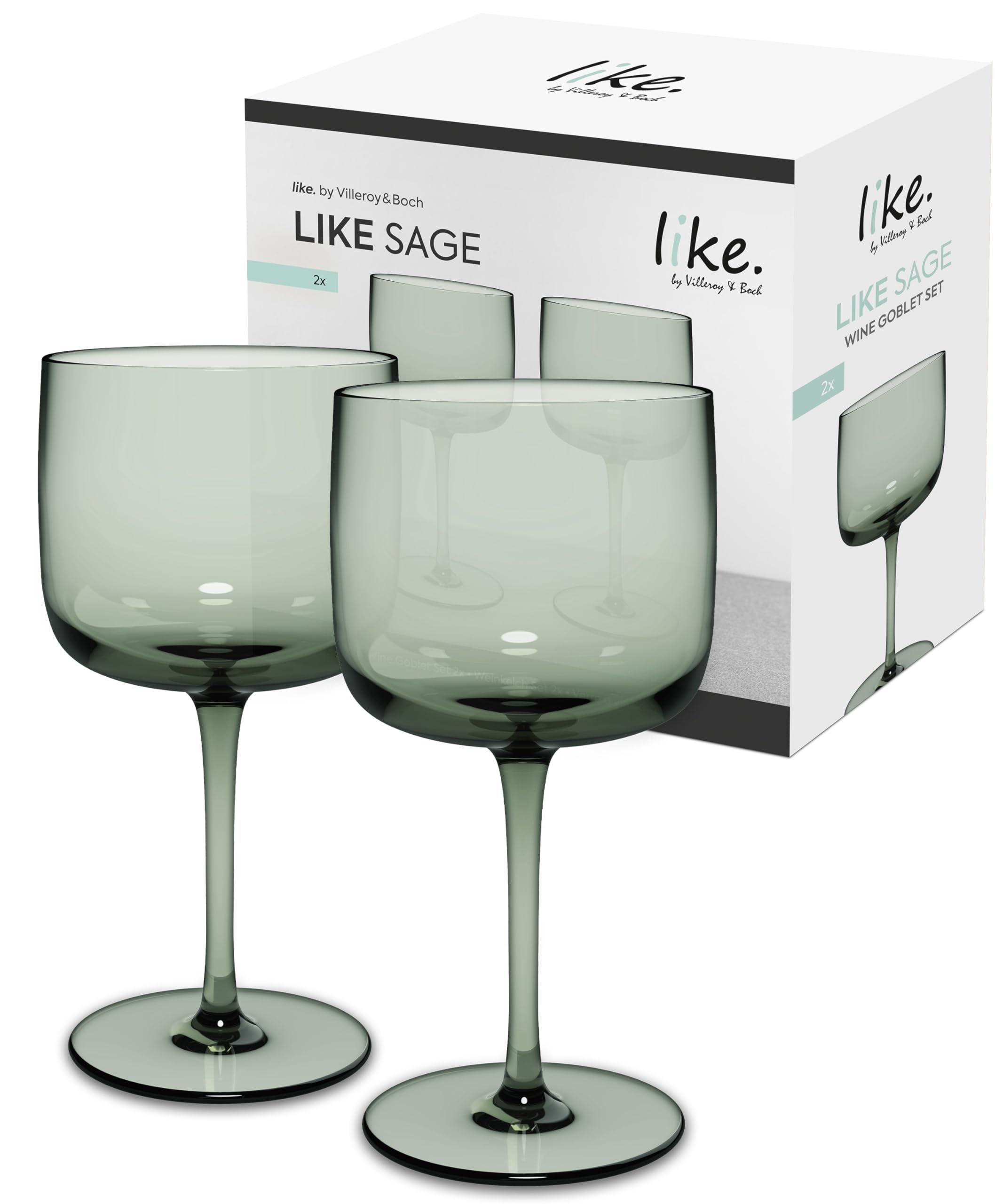 like. by Villeroy & Boch – Like Sage Wine Goblet Set 2 pces, Coloured Glass Green, Capacity 270 ml