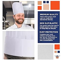 EZGOODZ White Chef Hats in Bulk, 12" Tall. Pack of