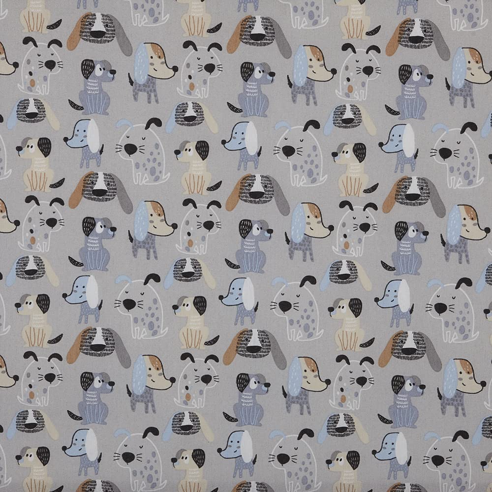 Kt KILOtela - Printed Canvas Fabric, Decoration, Upholstery, Cushions, Curtains, Bedspreads, Bags, Tablecloths, 300 cm Length x 280 cm Width, Dogs, Blue, Grey, Brown ─ 3 Metres — image 1