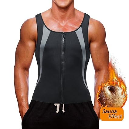 Burunst Mens Waist Trainer Vest Neoprene Slimming Corset Body Shaper Sauna Sweat Suits For Weight Loss Zipper Sauna Tank Top Workout Fitness