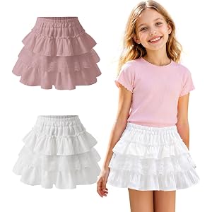 MOCHIFORMOSAYOUTH Girls Lace Skirt with Built in Safety Shorts 2 Pack Floral Mini Skirt for Ages 5 14 Casual Summer