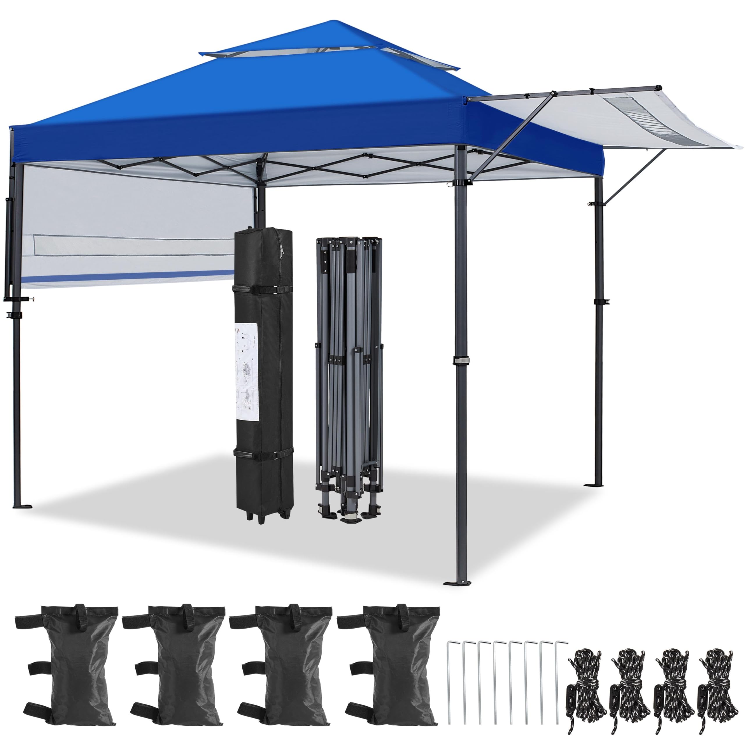 Photo 1 of Yaheetech 10x17ft Pop Up Canopy with Awnings, Outdoor Canopy Tent, Heavy Duty Instant Beach Sun Shelter with Adjustable Dual Half Awnings & Wheeled Carry Bag, 4 Sandbags, One-Handed Set-up, Blue