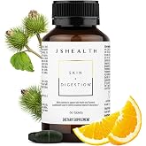 JSHealth Skin &amp; Digestion Formula Supports Healthy Skin &amp; Digestive Comfort | Clear Skin Supplement with Zinc, Burdock, Turmeric. Supports Healthy Skin and Digestive Comfort. Vegan (60 Tablets)