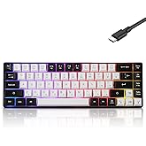 Guiheng Wired Portable 60% Mechanical Gaming Keyboard,RGB LED Backlit Compact 68 Keys Mini Wired Office Keyboard with Red Switch for Windows Laptop PC Mac - White
