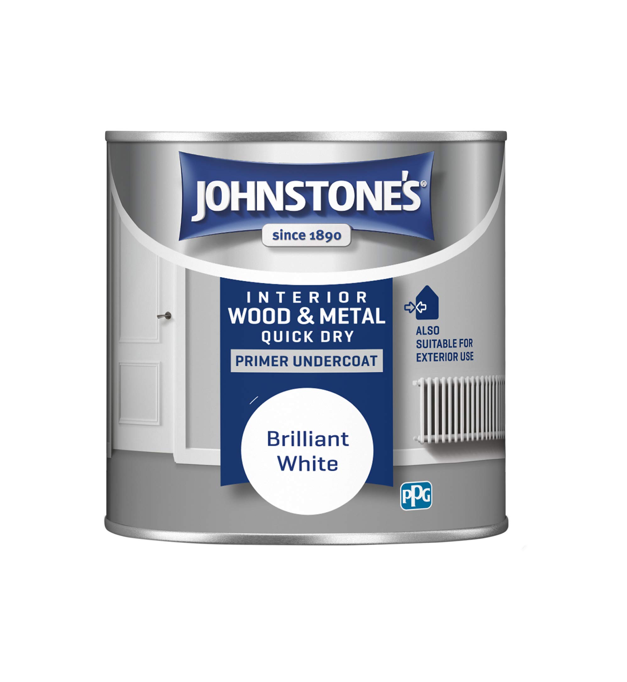 Johnstone's - Quick Dry Gloss Primer Undercoat - Brilliant White - Water Based - Interior Wood & Metal - Fast Drying - Low Odour - Dry in 1-2 Hours - 13m2 Coverage per Litre - 0.25 L