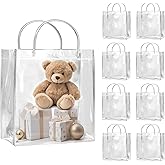 SHIPKEY 10 Pack 8”x3.1”x8” Clear Gift Bags, Square Transparent Gift Bag with Handles, Waterproof PVC Shopping Bags for Perfume, Bakery, Presents, Birthday Party Favor (20x8x20cm)
