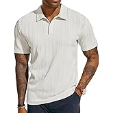 PJ PAUL JONES Mens Textured Knit Polo Shirts Regular Fit Stretchy Short Sleeve Golf Shirts White